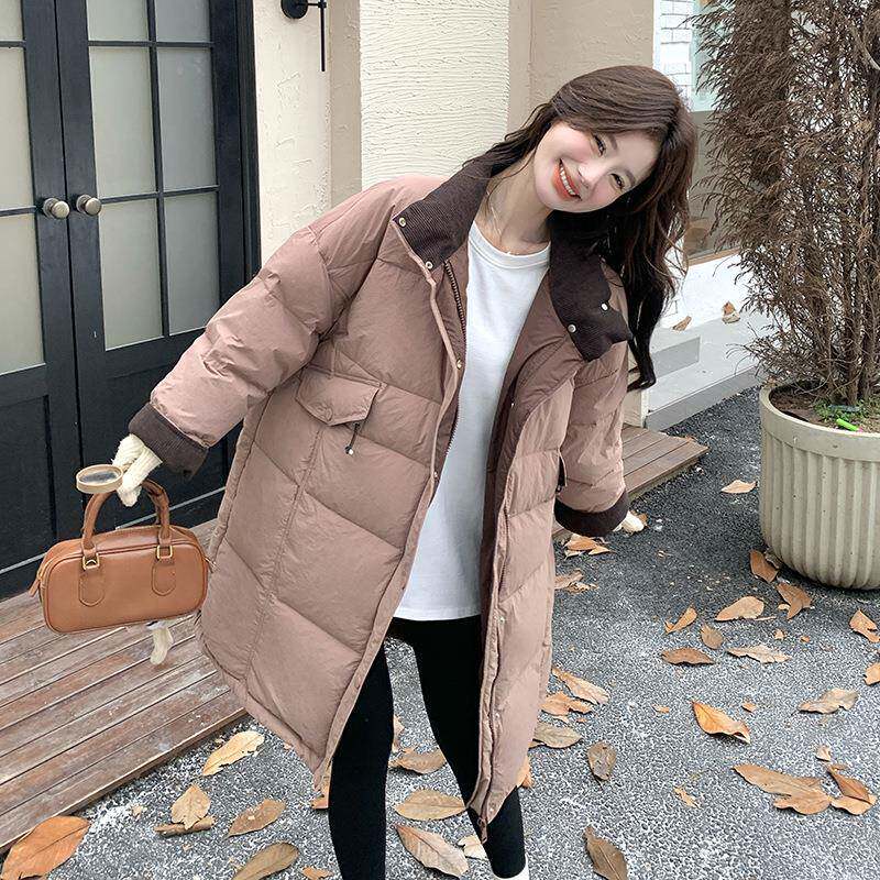 粉色立领白美鸭绒绒服女冬季新款温柔系风韩甜中长款羽D118-254爆