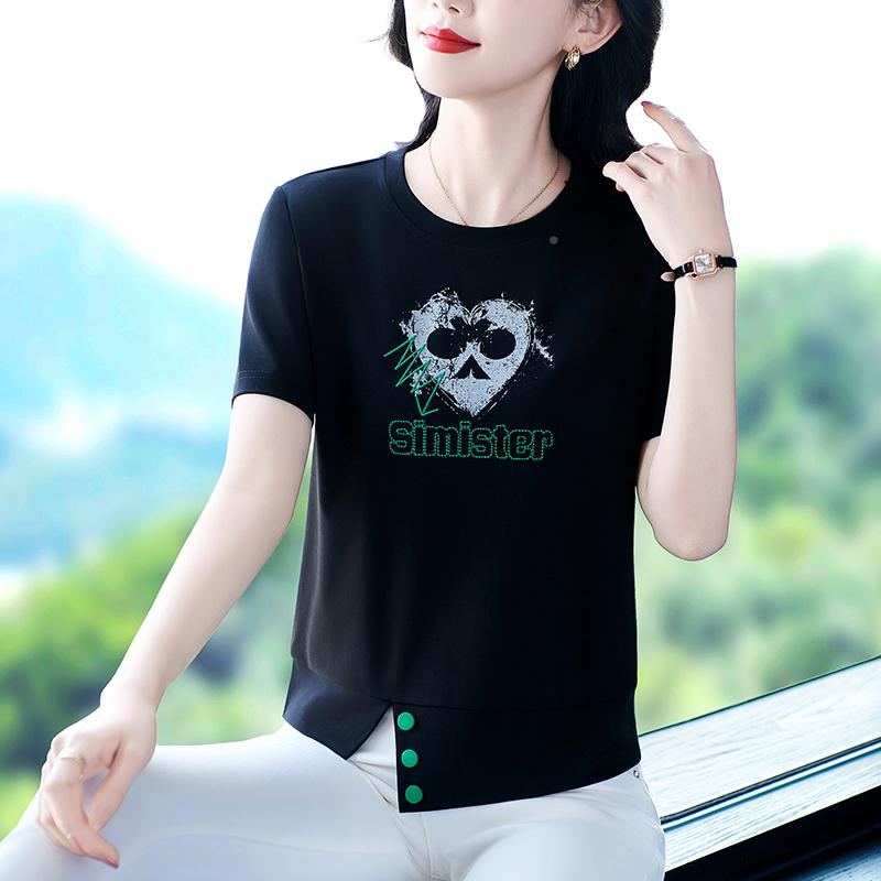 翻领短袖恤气女夏057766季上衣冰新款中丝年妈妈洋休闲运动衫