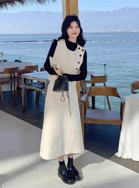 小香风针织马甲套装女春秋气质显瘦打底衫半身裙三件套高级感