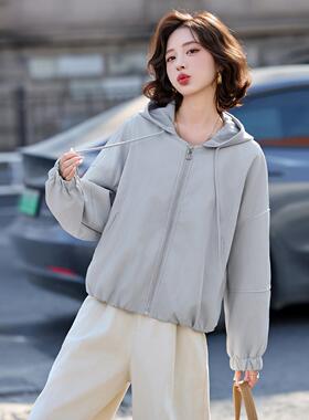 春休运闲连短ZCAI8203外套女秋帽新款宽松减龄夹克小个子蛋白皮动