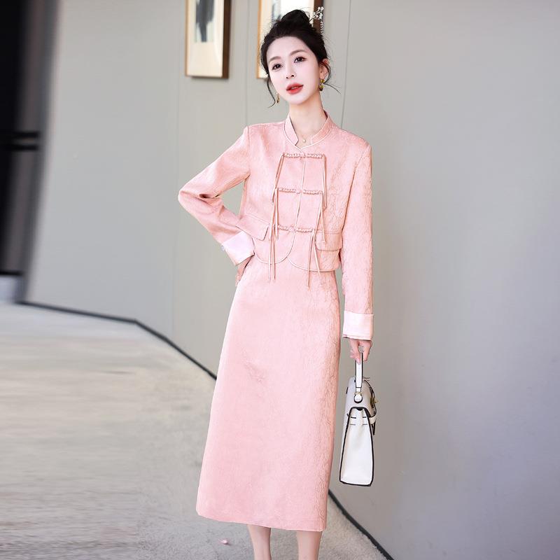 女装时尚休闲装新中式Mg风改LM8862气良质盘扣两件套套裙 L8套862