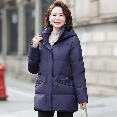 大品妈妈牌羽绒服女617中长气洋加厚防寒连款帽大码白鸭绒高品质