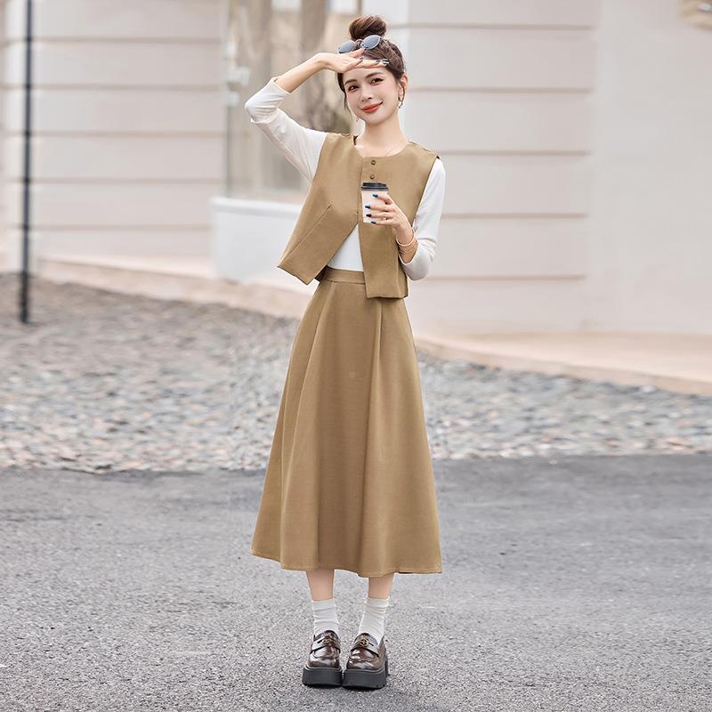 时套LX2529-0尚+装202秋新款女装新款排扣马甲半身裙洋气两件套 L