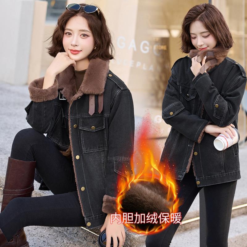 梦517加加厚牛仔套女秋冬款年新绒小个子大外码时尚洋气保暖棉衣