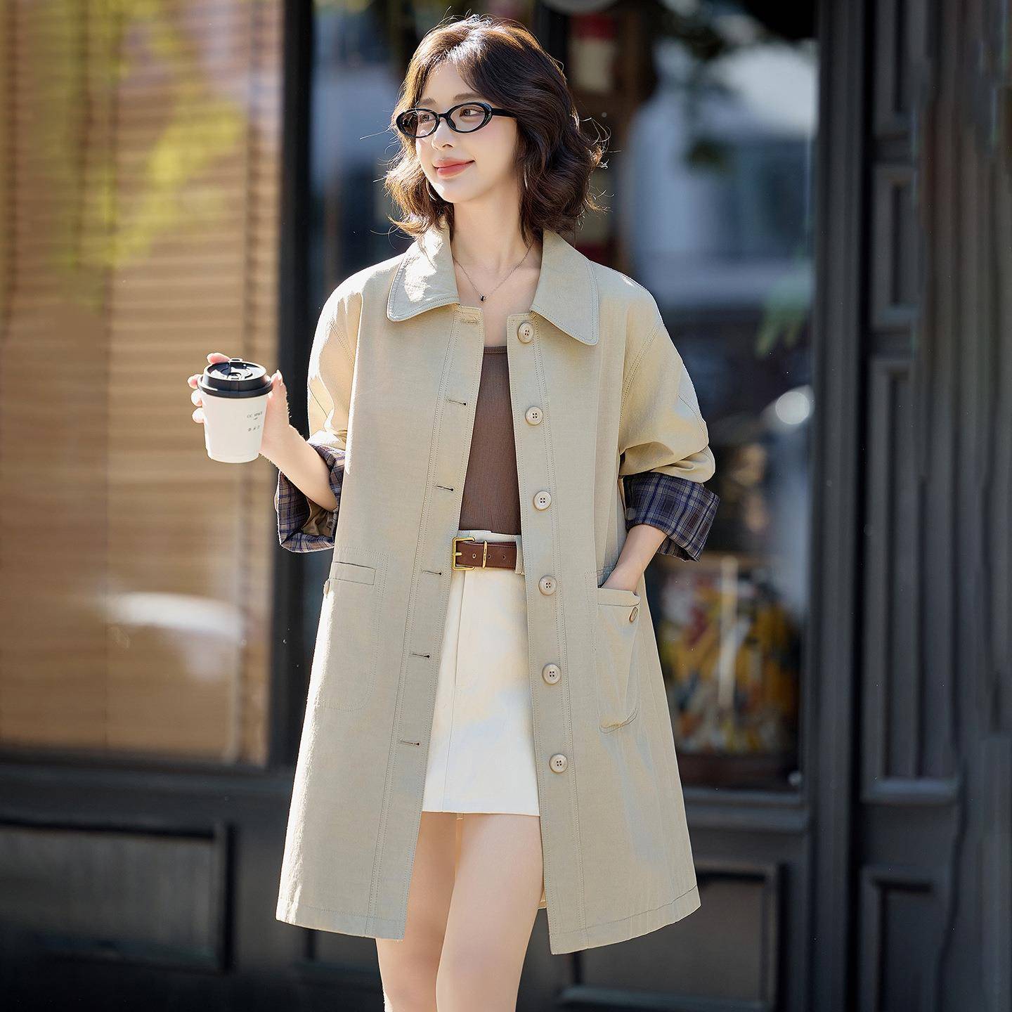 女新式风2025季款洋气衣时髦中长秋款可拆卸连帽休闲外套 LBLB288