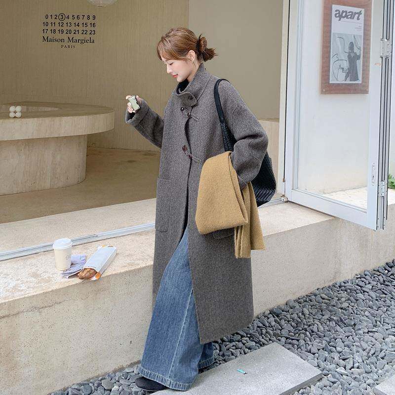 秋冬新SLYY9673款立牛角双面羊大衣女绒领宽松复古扣长款百搭毛昵