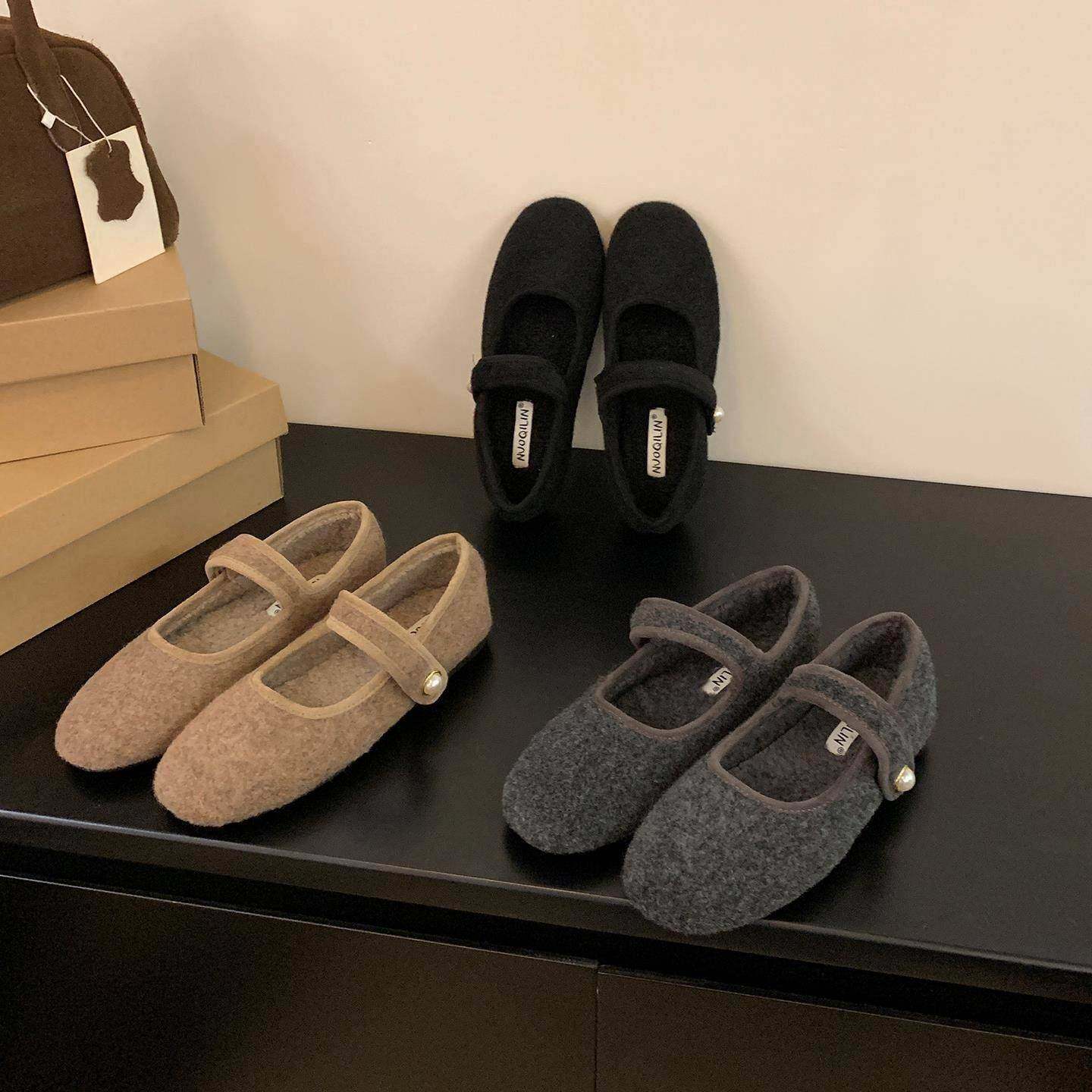 香港圆头平底毛毛玛丽珍毛呢单鞋女2025冬季晚晚风配裙加绒豆豆鞋,女鞋,浅口单鞋,淘宝优惠券,粉丝福利购,淘宝优惠卷