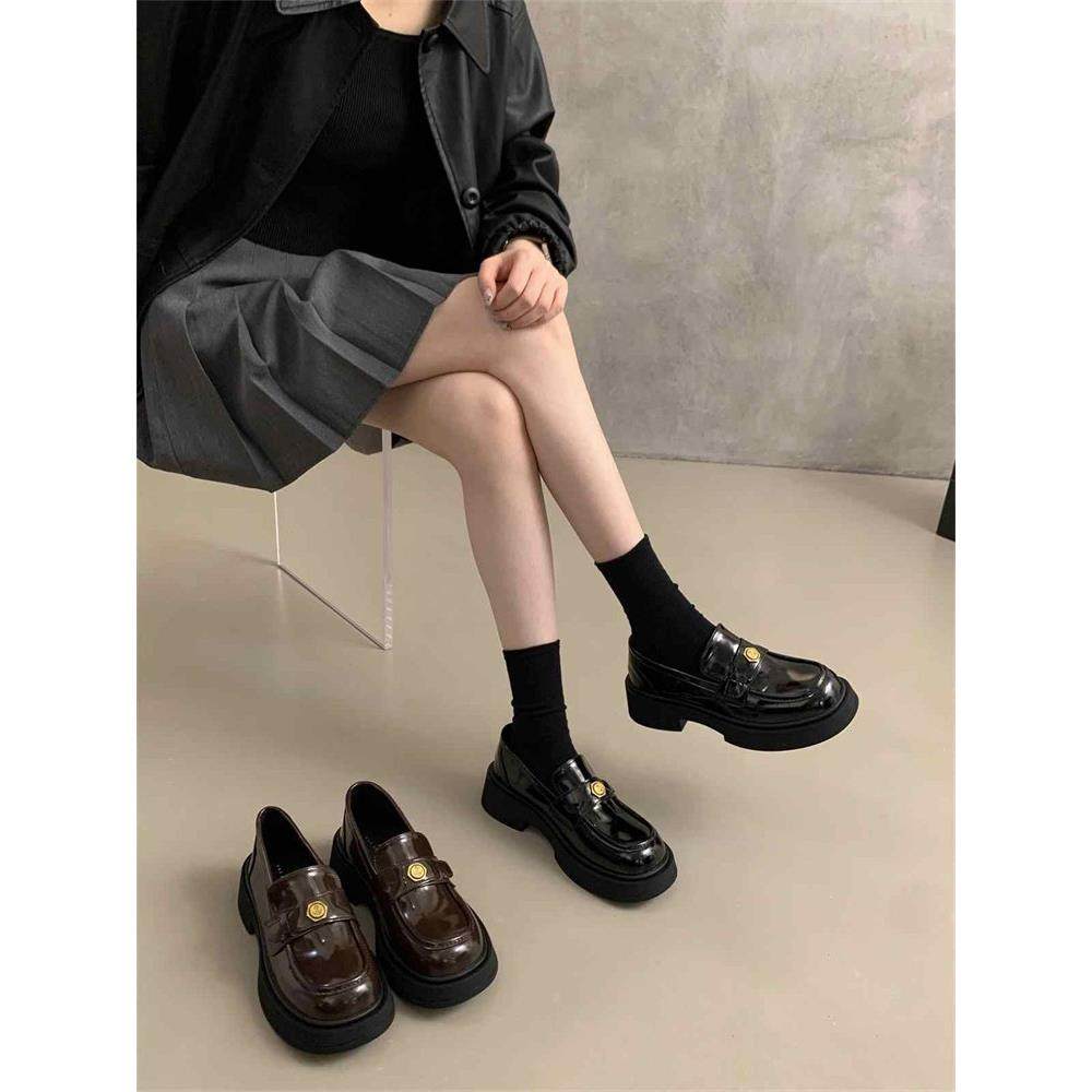 香港厚底小皮鞋女英伦风2025年秋季新款圆头漆皮单鞋一脚蹬乐福鞋,女鞋,浅口单鞋,淘宝优惠券,粉丝福利购,淘宝优惠卷