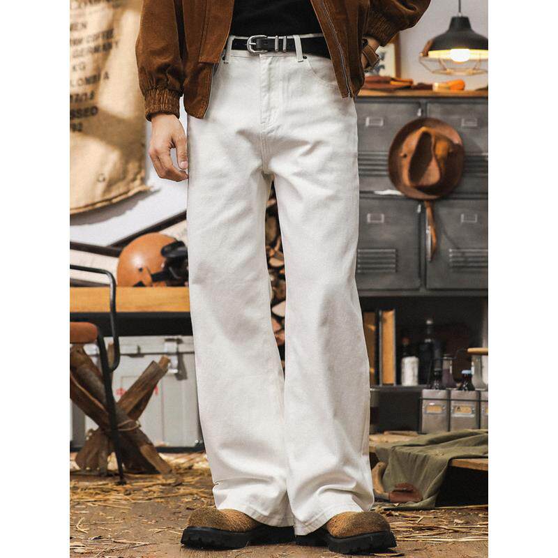it neith BIAS潮牌白色牛仔裤男直筒阔腿秋季美式高街休闲长裤子
