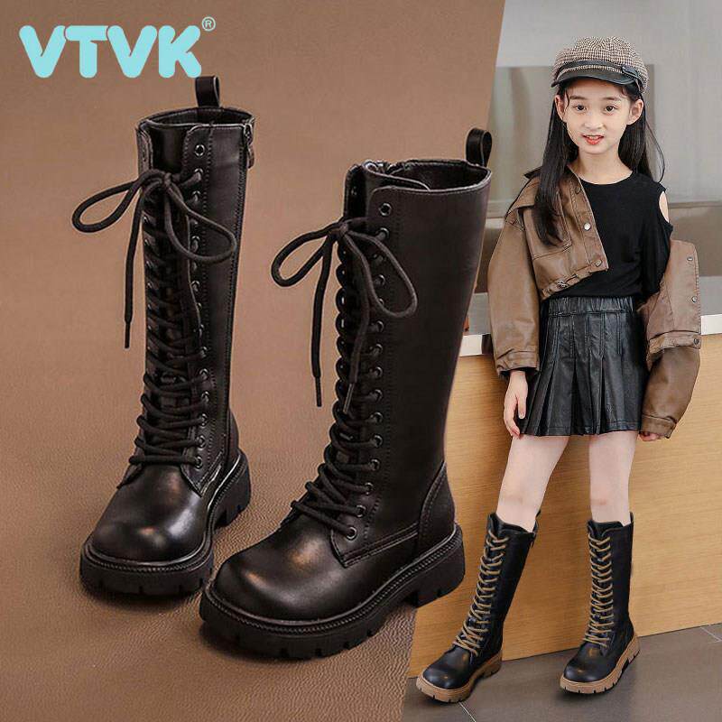 VTVK靴子女童长筒靴2025新款加绒冬季高筒二棉鞋宝宝儿童马丁单靴