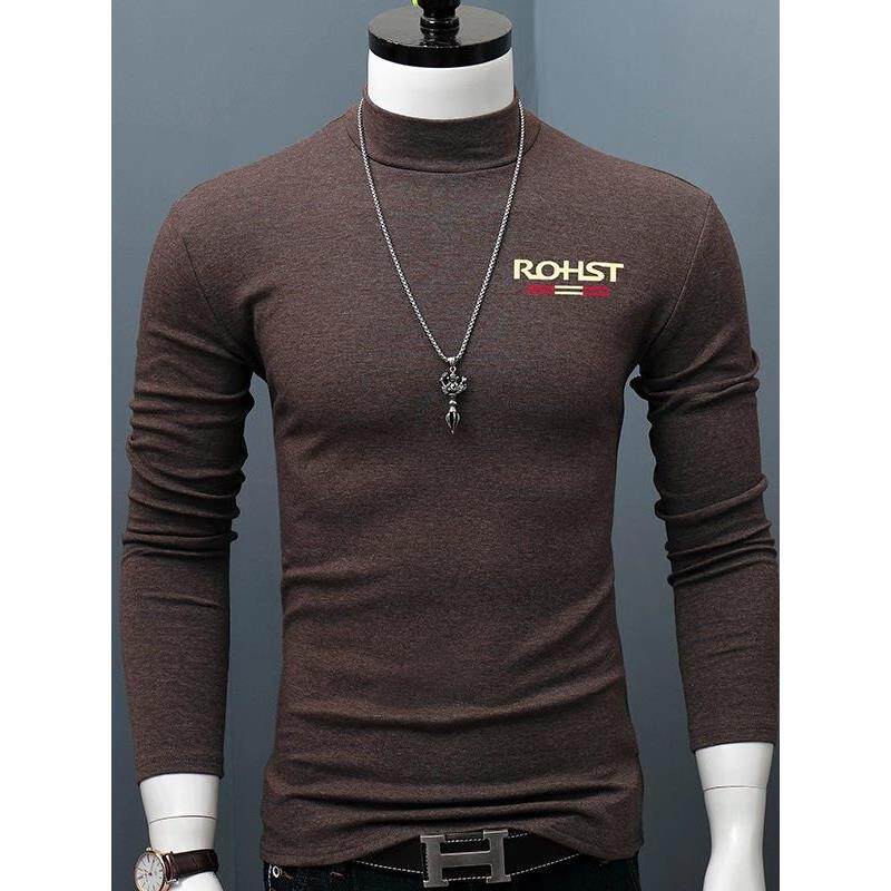 Home Daily~秋冬纯棉中领打底衫男修身长袖T恤纯色青年半高领上衣