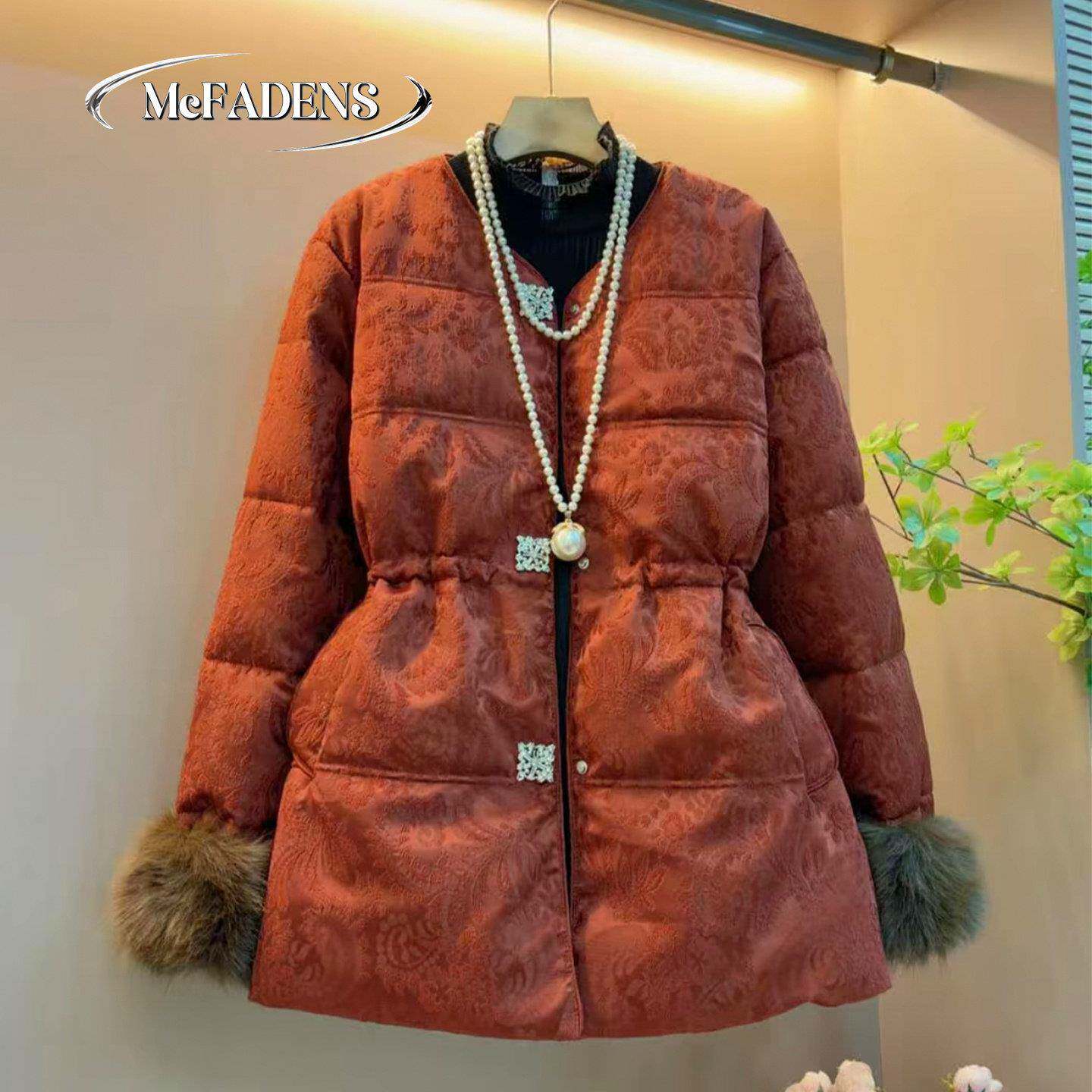 香港冬季款高级感胖MM大码女装收腰显瘦保暖外套中式上衣提花棉服