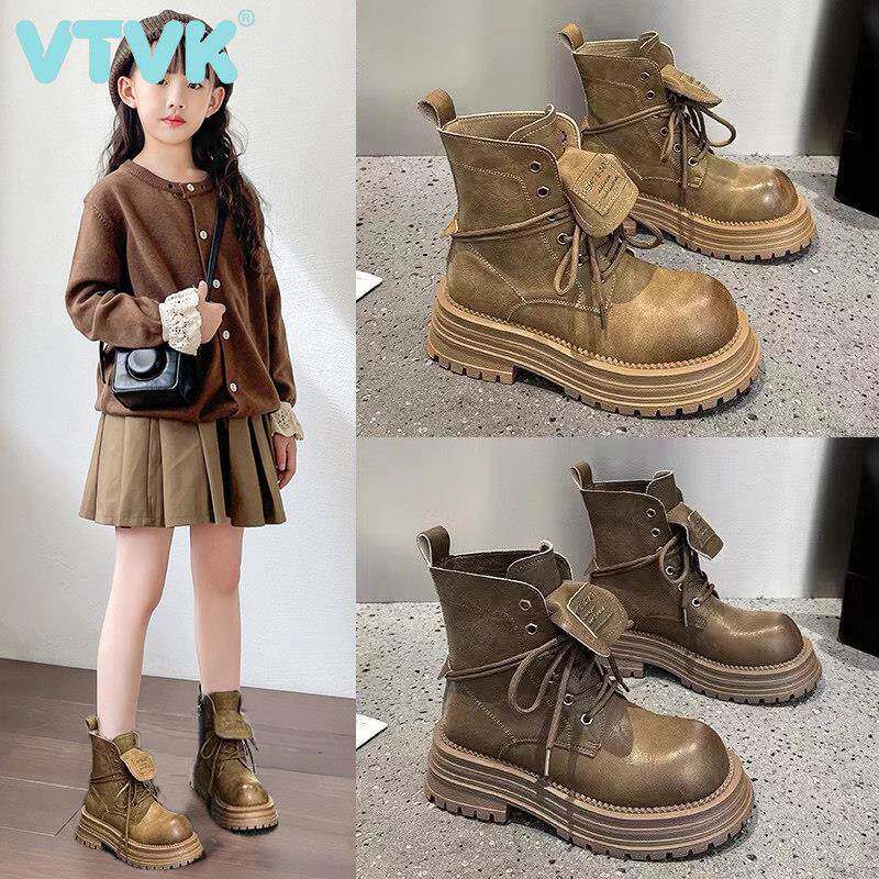 VTVK女童靴子2025新款秋冬儿童英伦加绒短靴大童机车马丁靴雪地靴