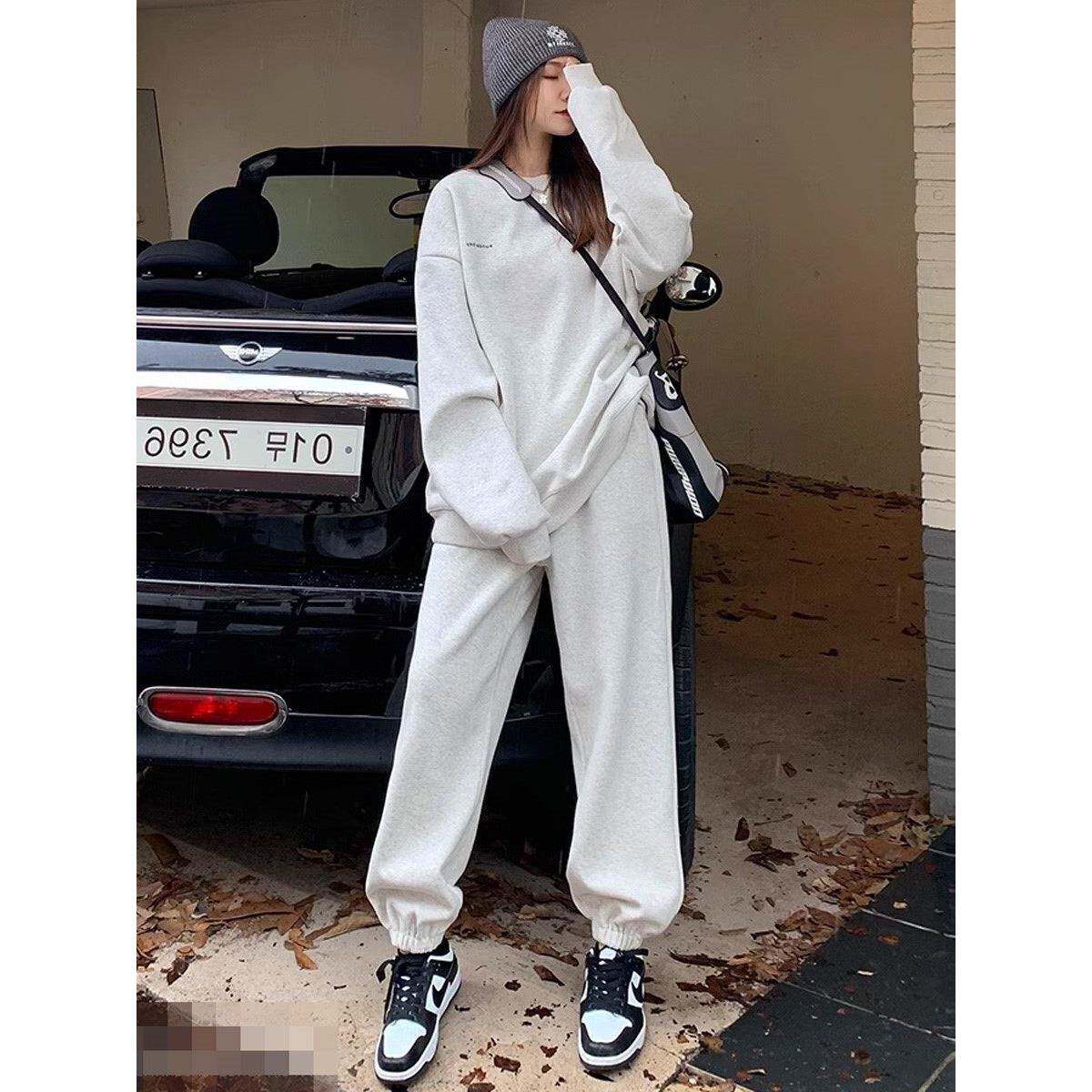 慵懒风休闲套装女秋冬新款韩版宽松显瘦运动长袖卫衣束脚裤两件套