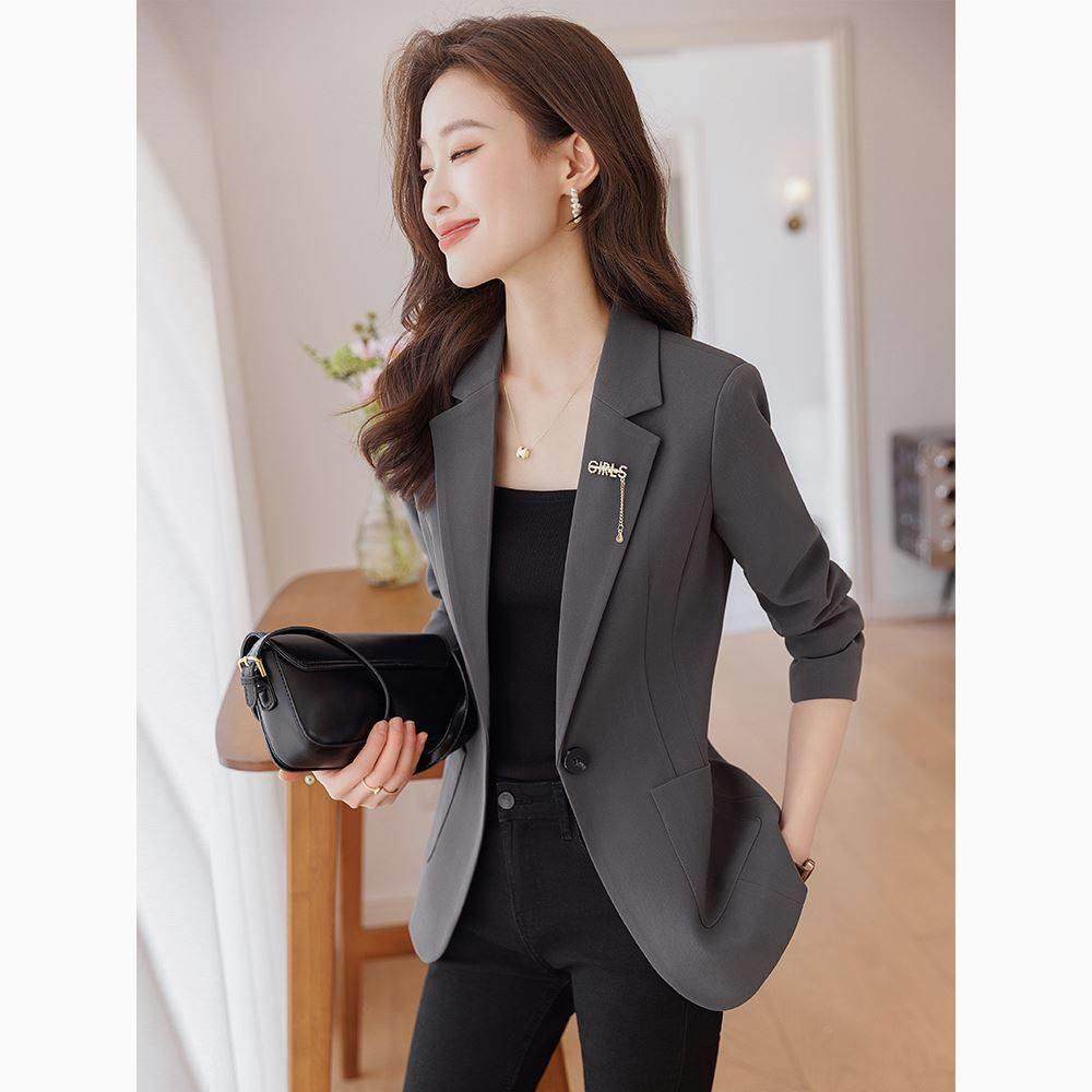 灰色职业西装外套女2025年秋冬新款高级感休闲单件女士小西服上衣