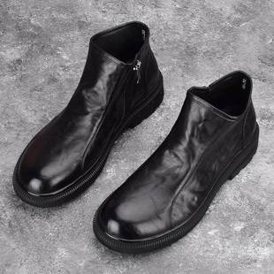 真皮马丁靴男头层牛皮高帮皮鞋厚底加绒皮靴拉链商务切尔西靴子男