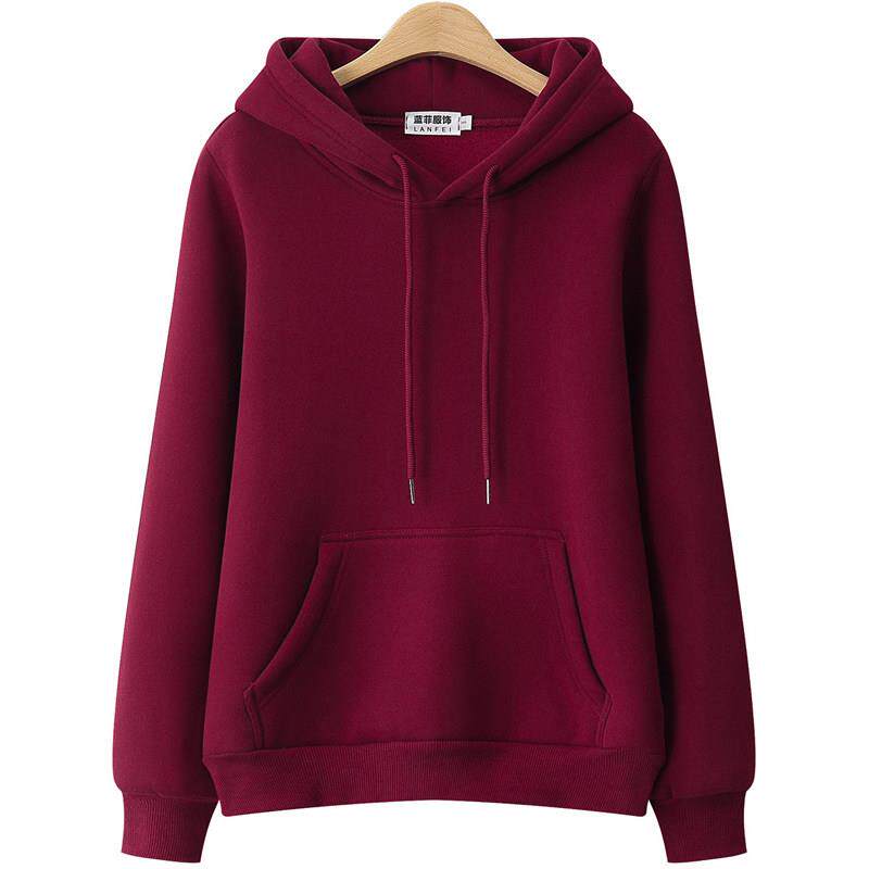 潮牌酒红色卫衣女2024秋冬季新款加绒加厚韩版宽松连帽小个子外套