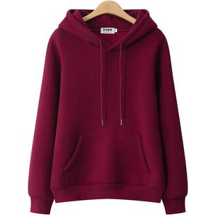 潮牌酒红色卫衣女2024秋冬季新款加绒加厚韩版宽松连帽小个子外套