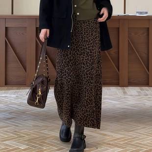 欧洲站复古百搭松紧豹纹半身裙女2025年秋季大码设计感高腰裙子潮
