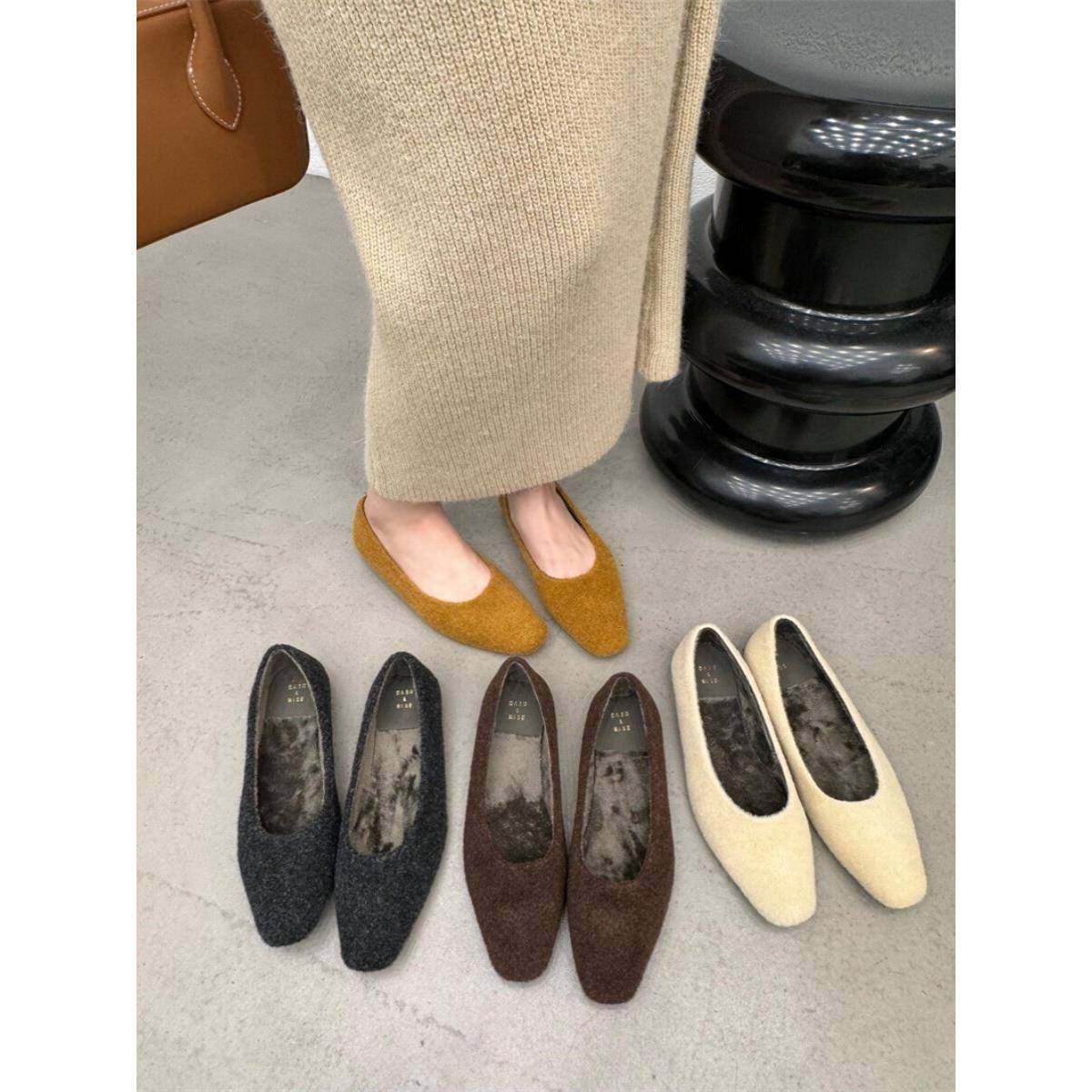 潮牌秋冬新款方头内加绒平底保暖棉鞋软底舒适平跟毛毛鞋单鞋女鞋,女鞋,浅口单鞋,淘宝优惠券,粉丝福利购,淘宝优惠卷