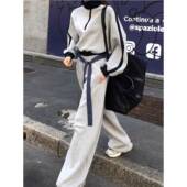女时髦撞色宽松休闲裤 覆古慵懒风运动卫衣套装 两件套 美式 2025新款