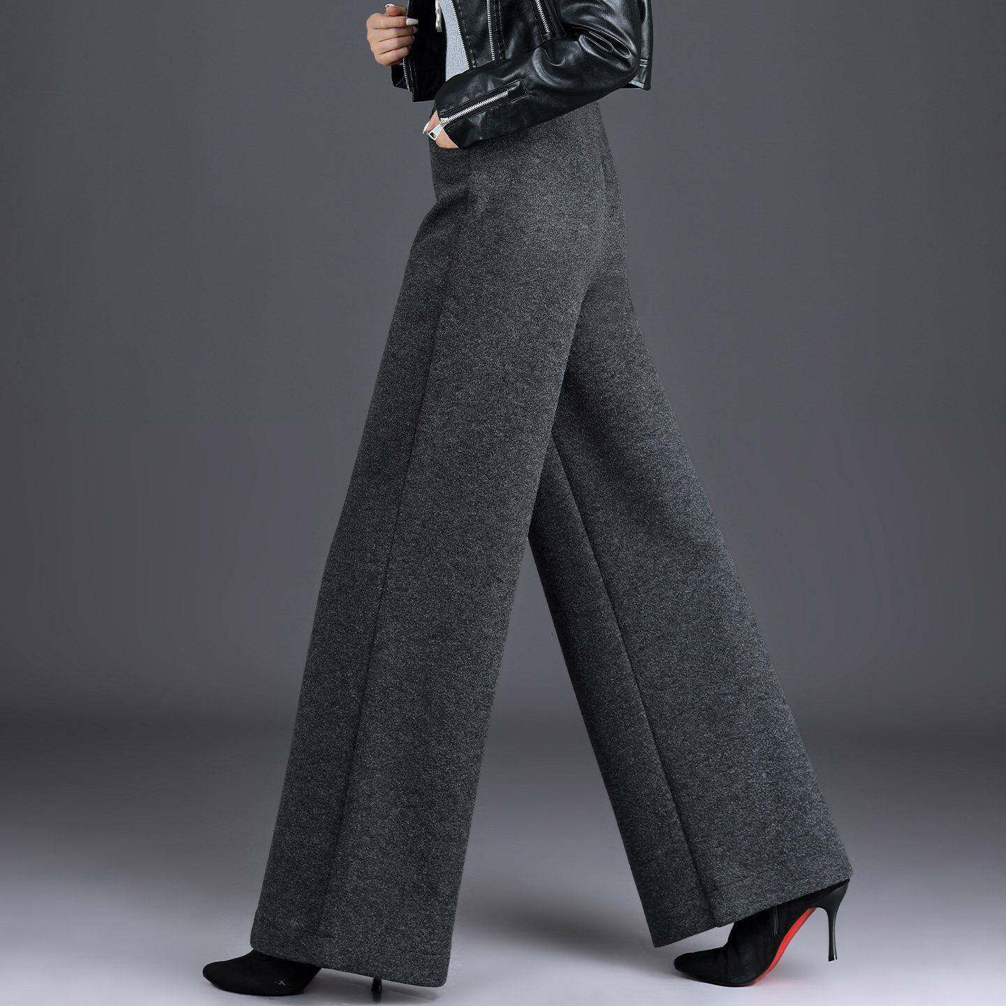 高档轻奢加厚高腰毛呢西装阔腿裤宽松女裤子垂感高级感超好看长裤