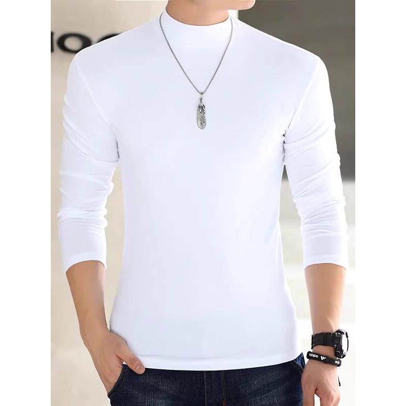 Home Daily~半高领打底衫男士纯棉t恤修身简约休闲长袖内搭上衣潮
