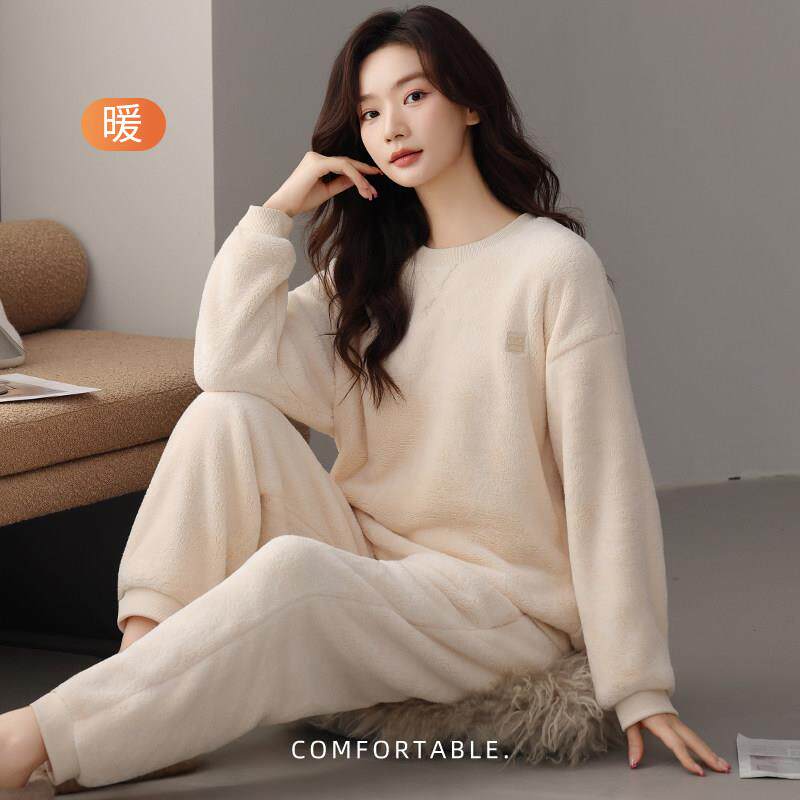 高档轻奢睡衣女款新款冬季珊瑚绒加厚加绒法兰绒保暖温煦家居服