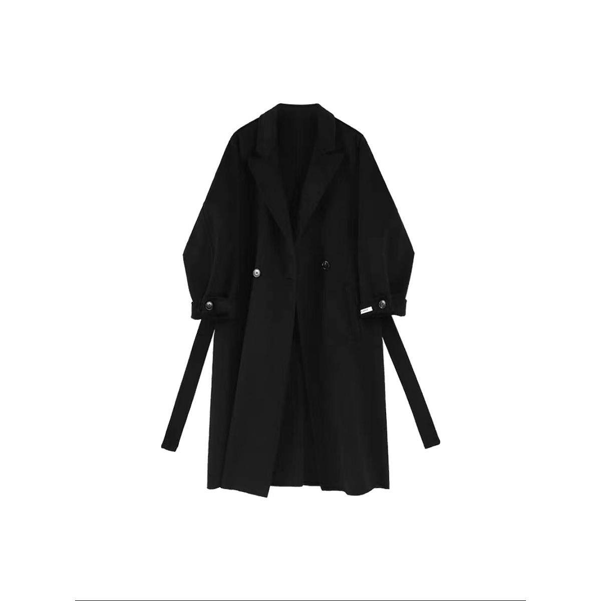 韩国收腰显瘦外套女春秋新款显加厚中长款双面羊绒毛呢黑色大衣潮