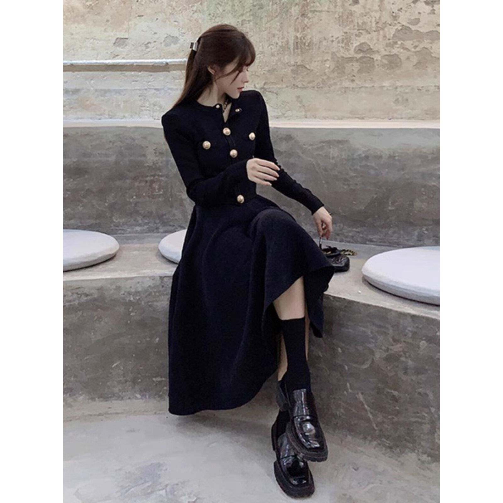 欧洲站秋季2024新款女装港味覆古chic裙子高级感套装裙两件套黑色