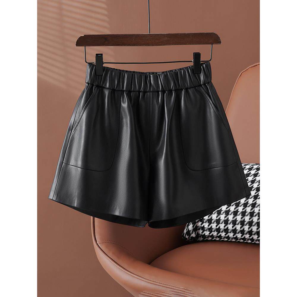 高档轻奢黑色皮短裤女士春秋新款百搭外穿宽松阔腿裤休闲显瘦靴裤