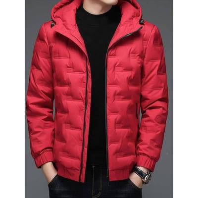 红色轻薄羽绒服男士冬季新款连帽短款本命年修身夹克保暖男款外套