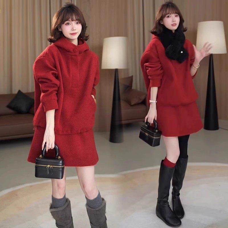 香港代购时尚休闲套装裙女冬季新款洋气宽松毛呢卫衣半身裙两件套,女装/女士精品,时尚套装,淘宝优惠券,粉丝福利购,淘宝优惠卷