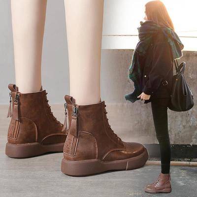英伦真皮马丁靴女靴2025年秋冬新款加绒软皮平底短靴厚底瘦瘦靴子