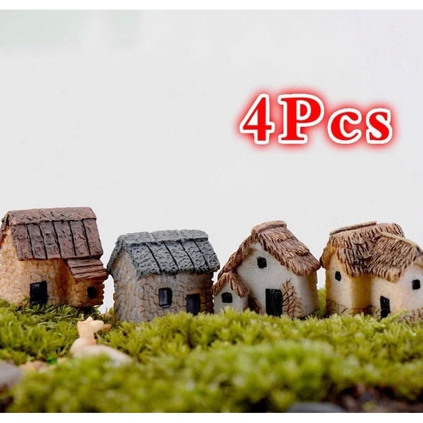 4Pcs House Miniature Figurine Fairy Garden Accessory Home De