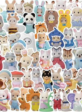 55PCS Cute Calico Critters Graffiti Stickers Children's Cart
