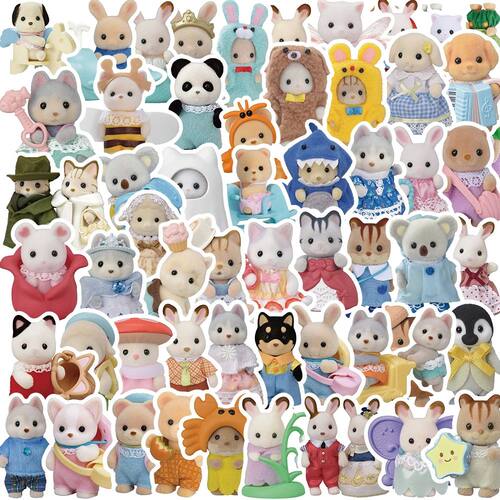 55PCS Cute Calico Critters Graffiti Stickers Children's Cart