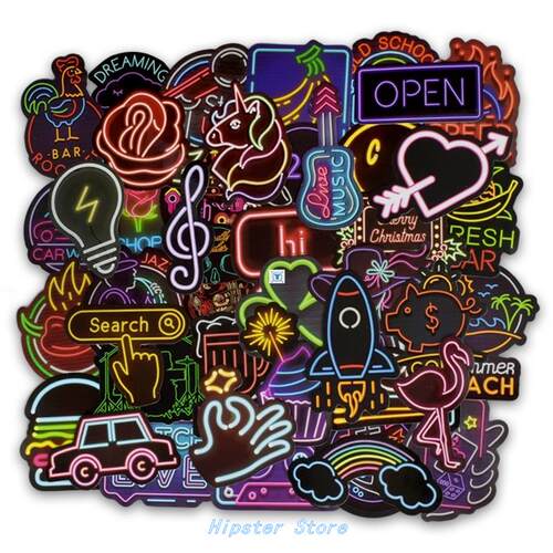 50 PCS NeoN LIght StICker ANIme ICoN ANImAL Cute DeCALS StIC