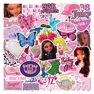 10/30/60Pcs Cute Pink Y2K Stickers For Suitcase Skateboard L