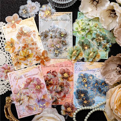 20pcs/pack Hot stamping flower stickers PET Materials Collag