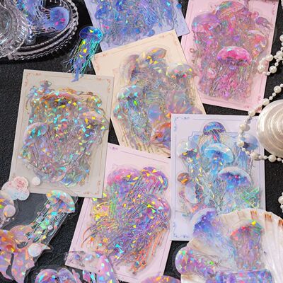 20pcs Twinkle Jellyfish Stickers Pack Laser Silver Collage f