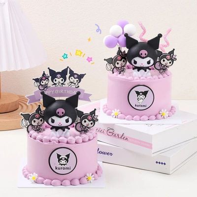 Kuromi Cake Topper Anime Action Figure Sanrio Flag Happy Bir