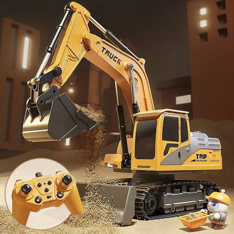 Alloy Remote Control Excavator Toy Car with Lights Sound Eff