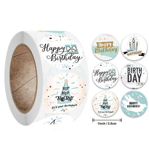 100-500pcs Cute Happy Birthday Stickers 2.5cm/1 Inch Childre