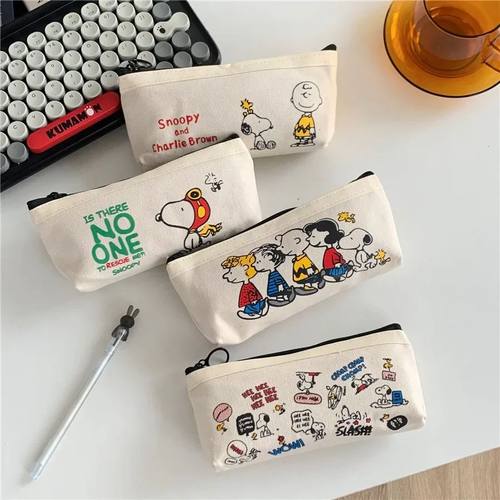 Cartoon Snoopy Canvas Pen Case Cute Student Stationery Stora