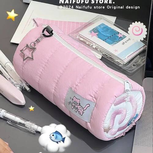 Large Capacity Pink Pen Bag Creative Soft Touch Pencil Case
