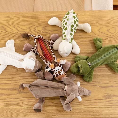 Cartoon Animal Elephant Lion Plush Pen Case For Kid School S