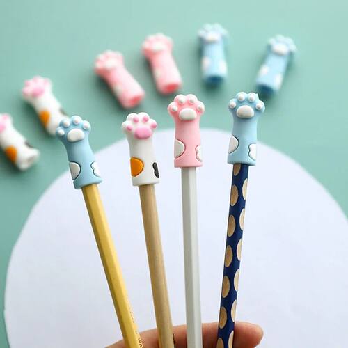 5pcs Cute Cat Paw Pencil Cap Silicone Neutral Pen Cover Scho