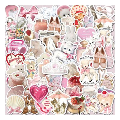 10/30/60pcs Kawaii Pink Cartoon Stickers Aesthetics Cute Dec