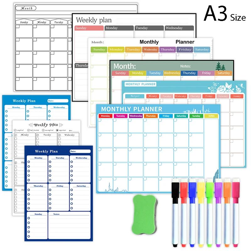 Magnetic Weekly Monthly Planner Calendar Table Dry Erase Whi